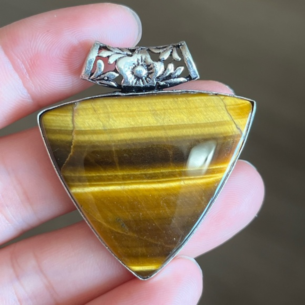 925 silver overlay handmade tigers eye pendant‎